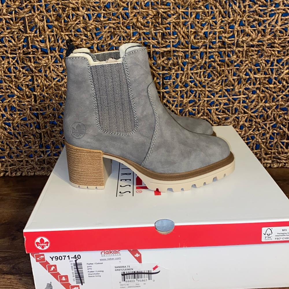 REIKER ANTISTRESS GREY FLEECE LINED HEELED BOOTS Y9071-40 NEW IN BOX SHOES